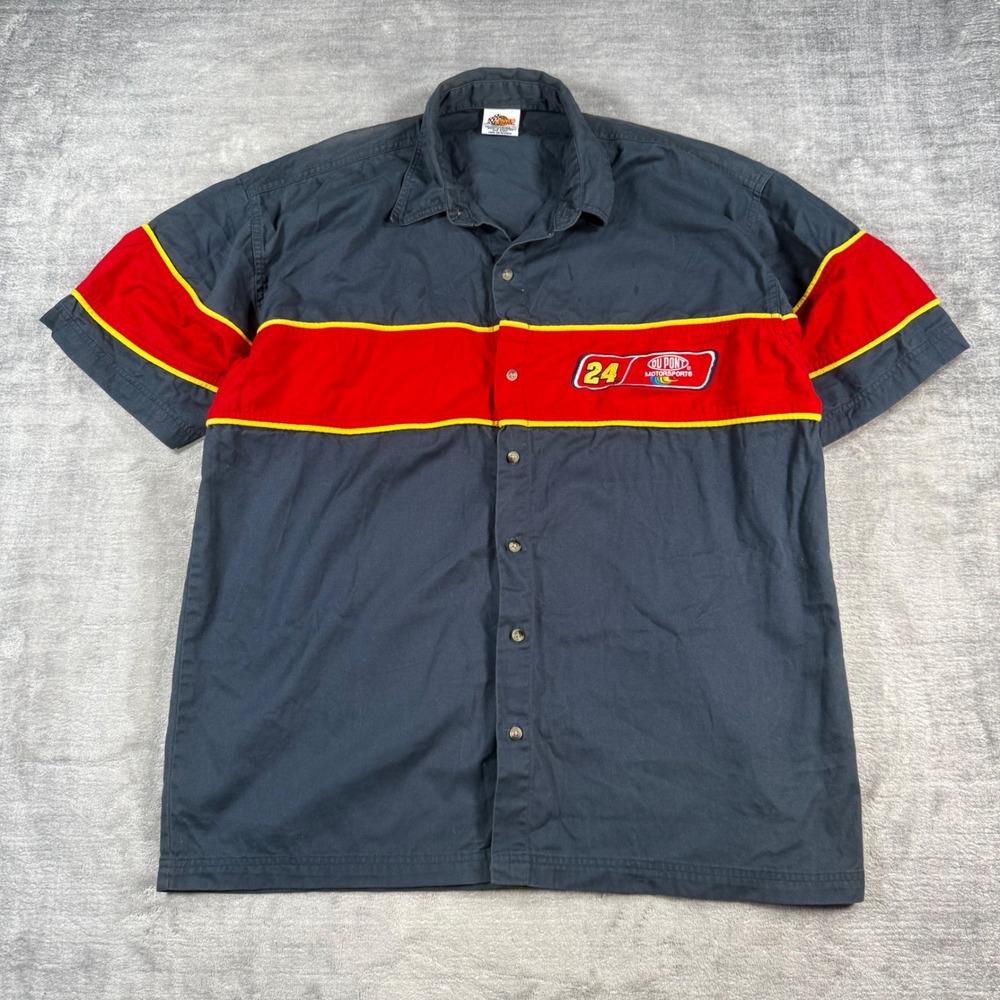 Jeff Gordon Shirt Mens XL Blue Vintage Nascar DuPont 24 Racing Button Up Garage